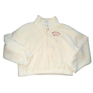 American Eagle AE Sherpa Fleece Graphic Henley Sweatshirt-Cream-Small-NWT